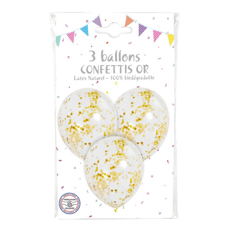 BALLONS LATEX CONFETTIS OR X3 CDA 36420 : Boumba : boutique d