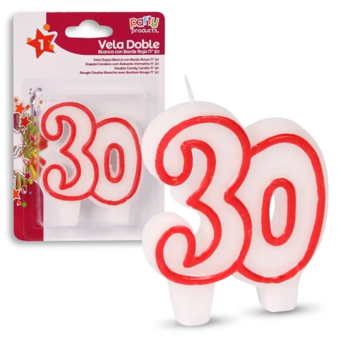 BOUGIE DOUBLE BLANCHE AVEC BORD ROUGE N°30