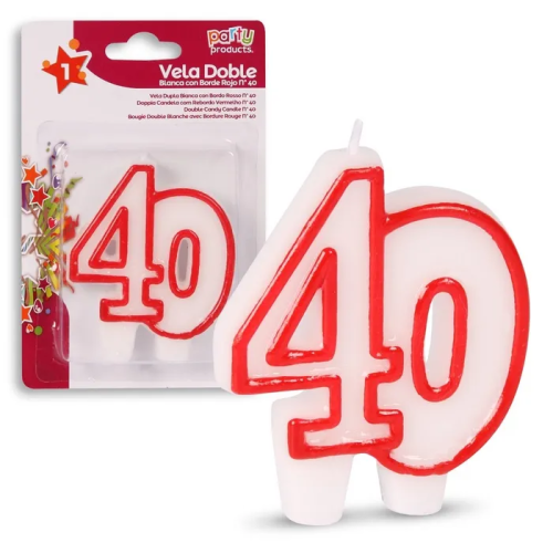 BOUGIE DOUBLE BLANCHE AVEC BORD ROUGE N°40
