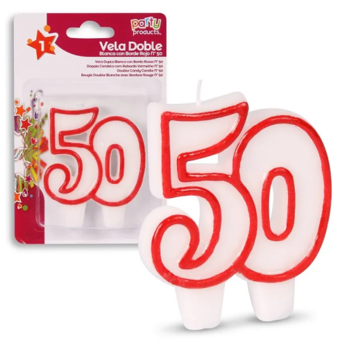 BOUGIE DOUBLE BLANCHE AVEC BORD ROUGE N°50